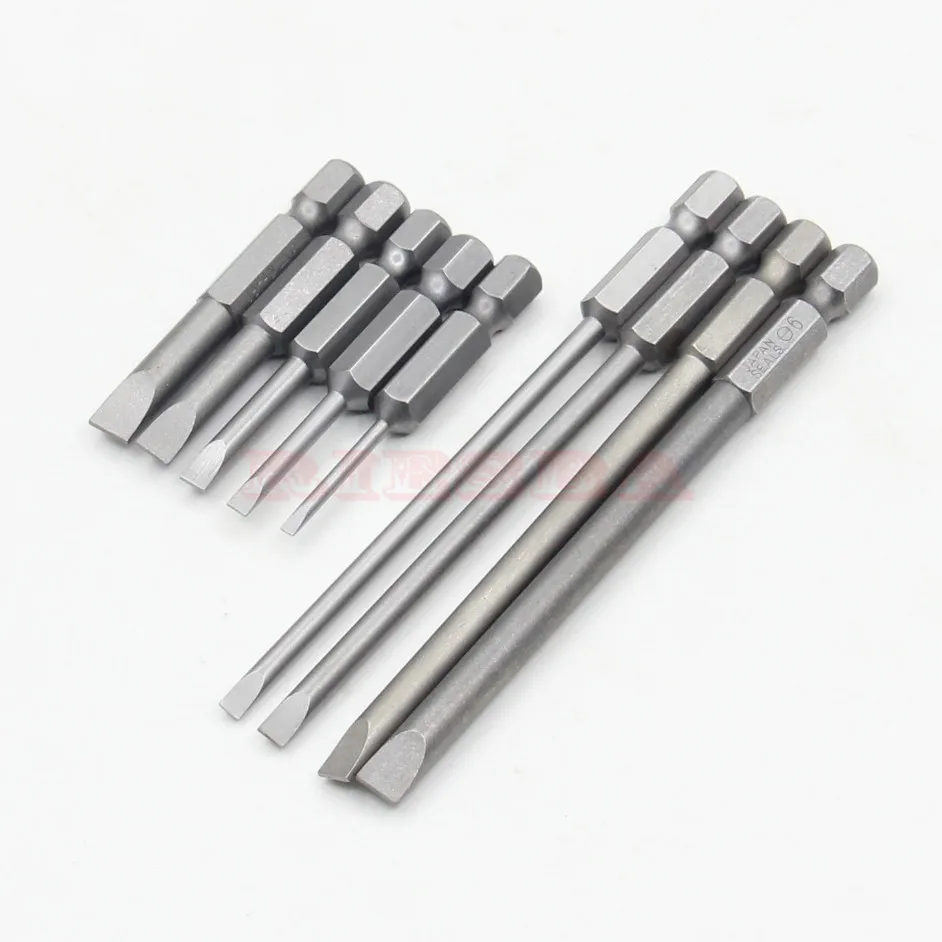 RIESBA 9pcs/Set 1/4 Inch Hex Flat Head Slotted Tip Screwdrivers Bits Electric screwdriver Setin
