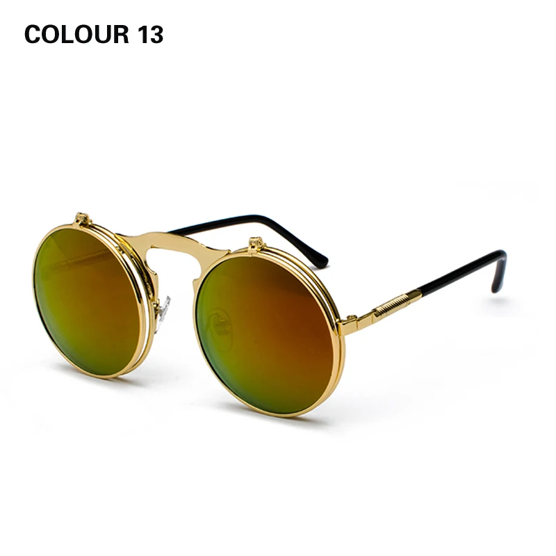 GYsnail, новинка, металлические круглые солнцезащитные очки в стиле стимпанк, для женщин и мужчин, квадратные, с двойной откидной крышкой, покрытие линз, в стиле панк, солнцезащитные очки, прозрачные, HD, градиентные оттенки - Цвет линз: COLOUR 13