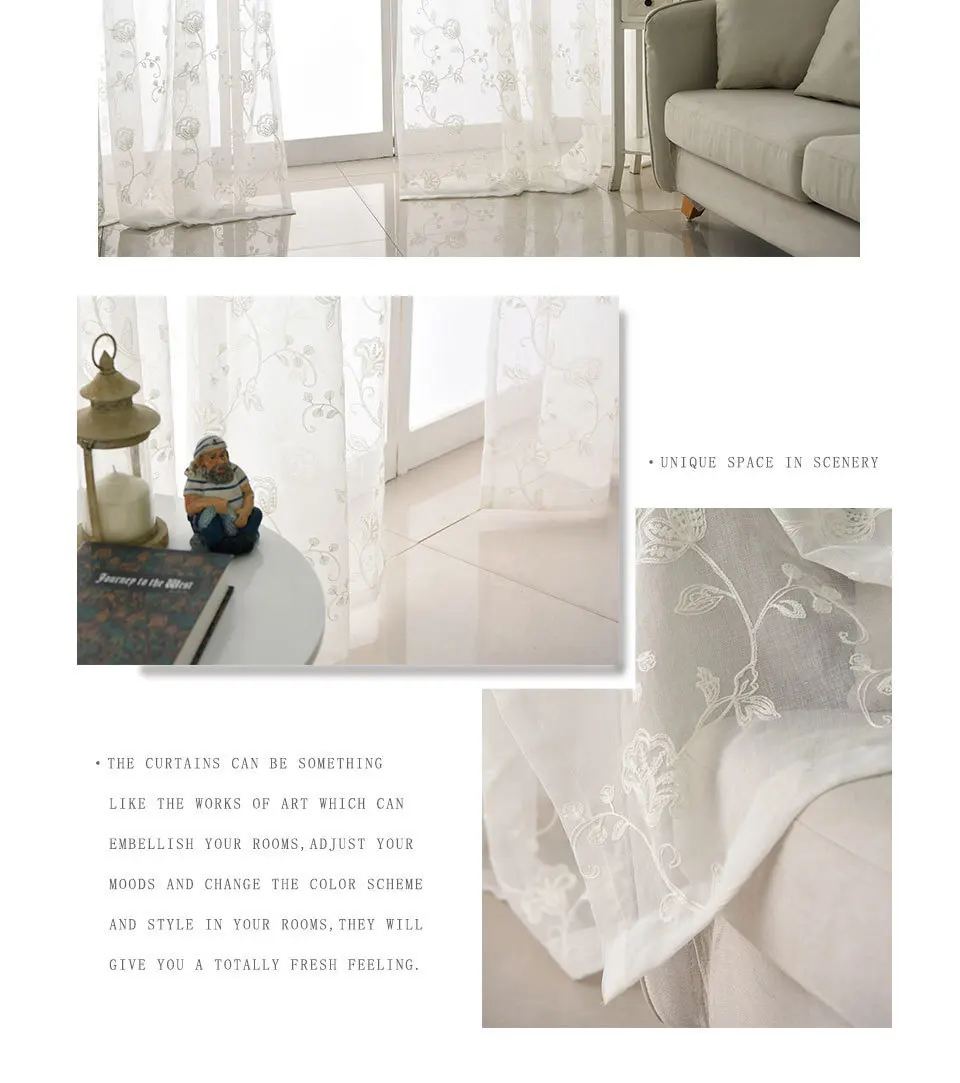 Белый Тюль Sheer гардины для Гостиная в Спальня вышивка цветочный органзы шторы для окна вуаль Cortina муслин