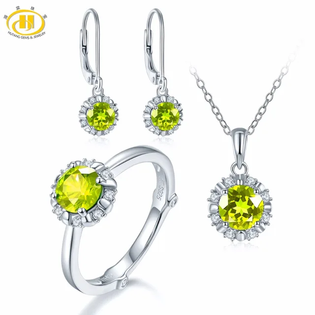 Hutang Natural August Birthstone Peridot Solid 925 Sterling Silver Hutang Natural August Birthstone Peridot Solid 925 Sterling Silver Ring Pendant Earrings Gemstone Jewelry Sets Presents