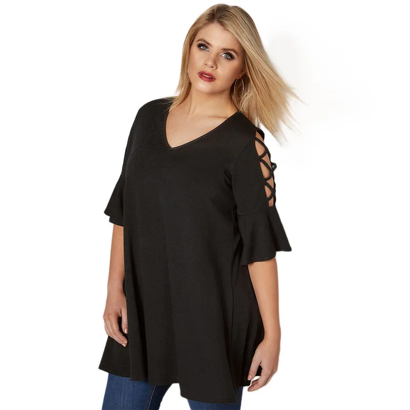 

plus size western style fashion loose V-neck half butterfly sleeve 3XL-7XL large size overweight woman's Casual summer T-Shirt