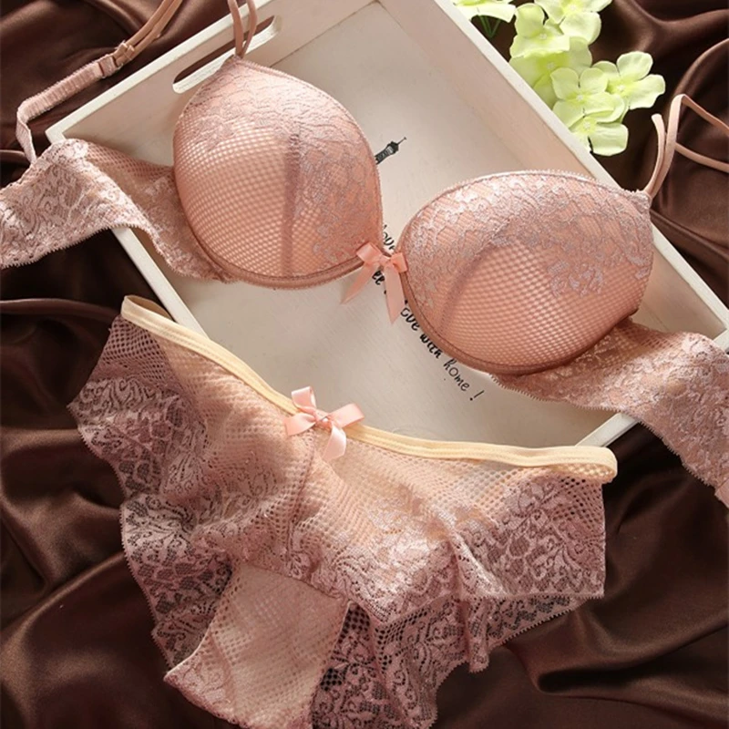 Sexy thin comfortable lace plus size adjustable women's young girl underwear set push up bra thin bra set underwear sets sale