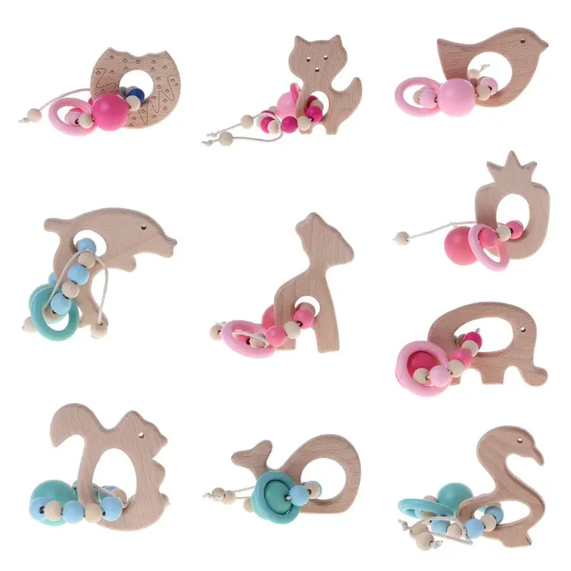 

Baby Teether Natural Wood Silicone Teething Beads Ring Bracelet Jewelry Chew Bite Pain Relief Safe Non Toxic Oral ec17