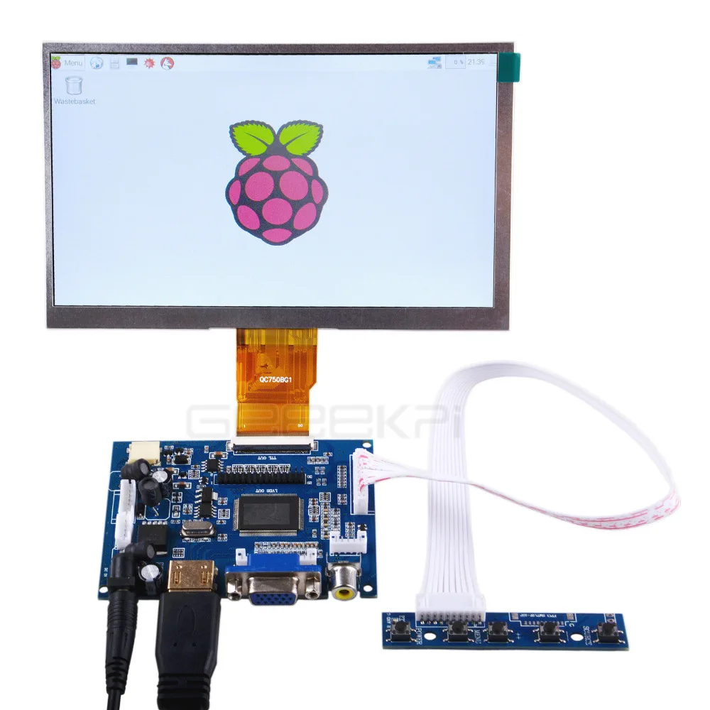 ЖК монитор GeeekPi 7 дюймов 1024*600 TFT экран + плата драйвера HDMI VGA 2AV для Raspberry Pi 4 B/3/2 Model B /