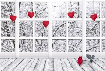 

Laeacco Gray Window Wooden Board Winter Valentine's Day Heart Rose Flower Scene Photo Backdrops Photo Backgrounds Photo Studio