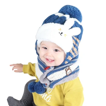 

Children Kids Cute Knit Caps Scarves For Baby Girls Boys Winter Plus Velvet Warm Cartoon Hat And Scarf Sets 6-36M