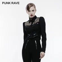 Панк РЕЙВ панк военный красивый сексуальный сетчатый нагрудный кожаный ремень украшение Женская рубашка стримпанк рок изысканные Черные блузки