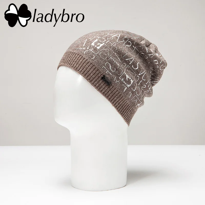 Ladybro, женская шапка, осенняя, зимняя, шерстяная, бини, с буквенным принтом, повседневная, теплая, шапка для женщин, Skullies Beanies, с принтом, капот, женские, вязаные шапки - Цвет: 003