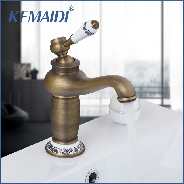 Kemaidi Ru Free Shipping Antique Bronze Bathroom Faucet Deck Mounted Antique Bronze Bathroom Fixtures