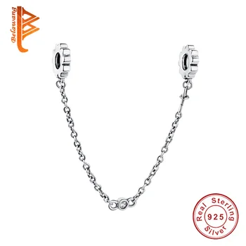

BELAWANG Authentic 925 Sterling Silver Safety Chain Beads Charm fit Pandora Charm Bracelet Necklace DIY Original Jewelry Making