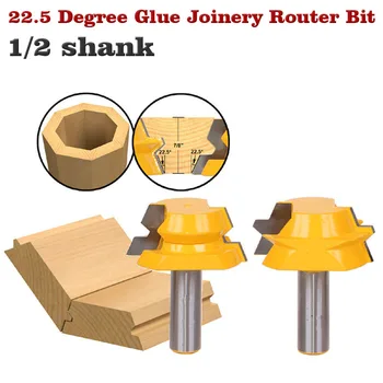 

2pc Lock Miter Router 22.5 Degree Glue Joinery Router Bit Set - 1/2" Shank Woodworking cutter Tenon Cutter for Woodworking Tool