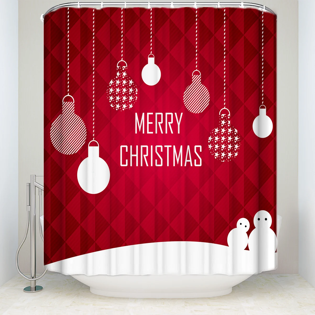 Waterproof Merry Christmas Shower Curtain Snowflakes Balls Tree Print Polyester Farbic Bathroom Curtains with Hooks | Дом и сад