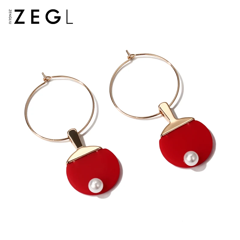 

ZEGL designer round earrings for women temperament simple personality long red earrings