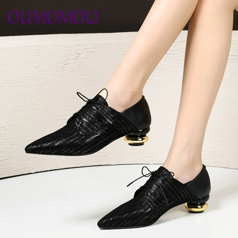 

Women Shoes Size34-40 2019 the new High Heel Real Fur British Lace Up Pointed Toe Autumn Booties Metal Boots y589