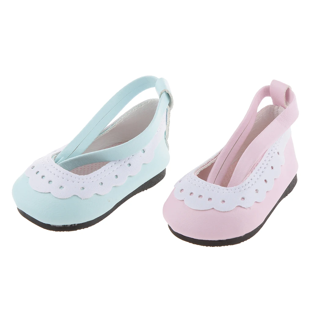 18 Inch Girl Doll Princess Shoes - Ankle Strap Leather Shoes Flats Clothes for American Doll Costume Accessory 2 Pairs