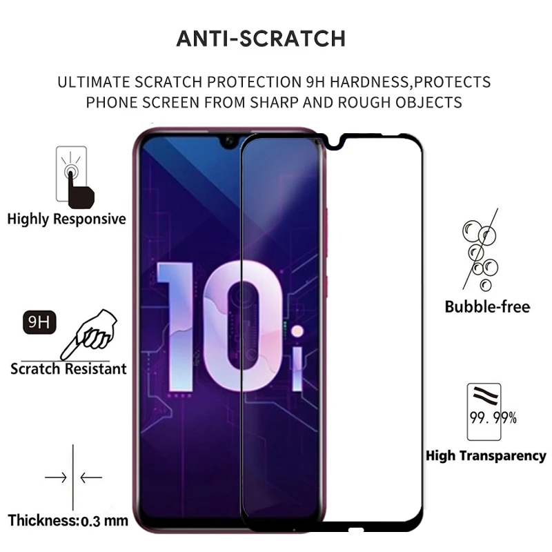 2 шт. Полное покрытие закаленное стекло для huawei Honor 10i 10 i защита экрана 9H на Защитное стекло для HRY LX1T пленка