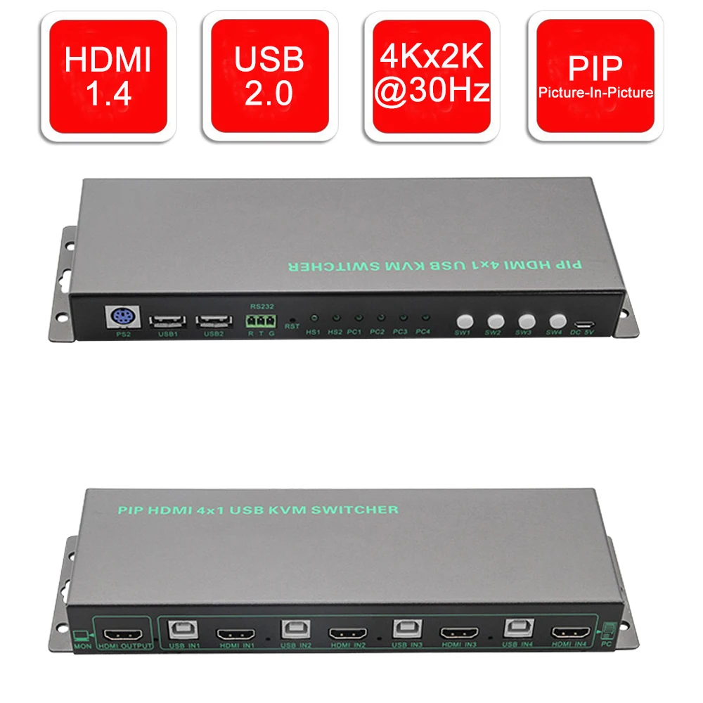 Navceker 2019 4 Port KVM Switch HDMI PIP USB HDMI KVM