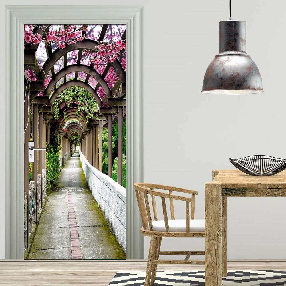 

Free shipping HOT Aisle Flowers Door Wall Stickers DIY Mural Bedroom Home Decor Poster PVC Waterproof Door Sticker 77x200cm