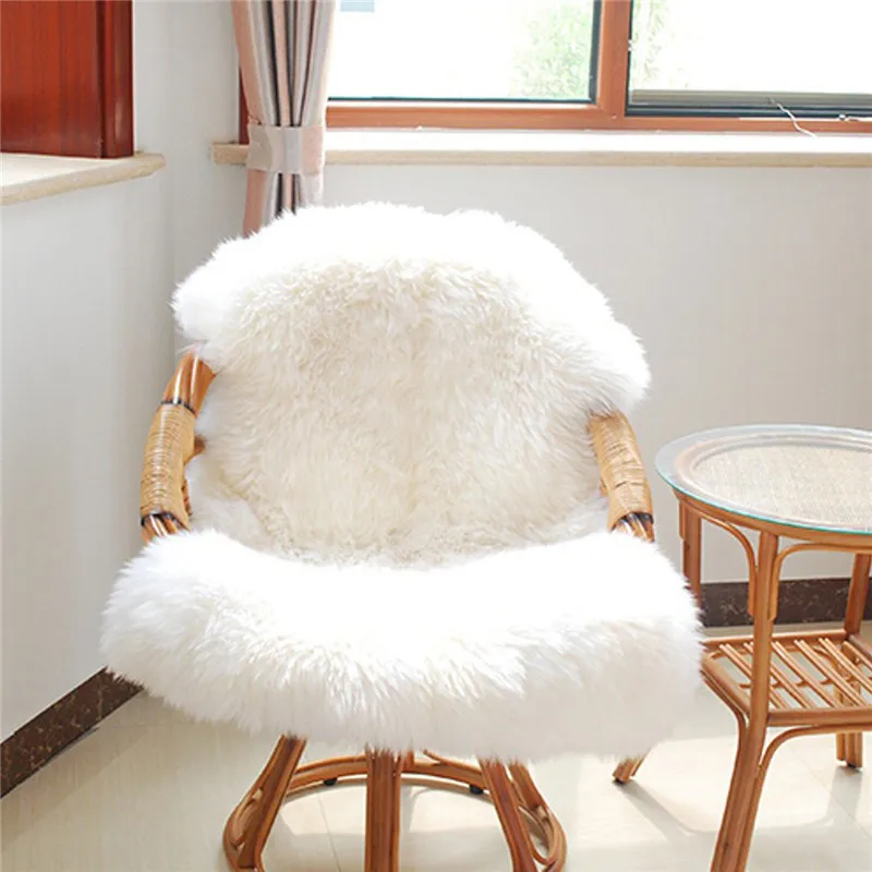 

Hairy Carpet Sheepskin Chair Cover Seat Pad Plain Skin Fur Plain Fluffy Area Rugs Bedroom Faux Mat Washable Artificial Textile