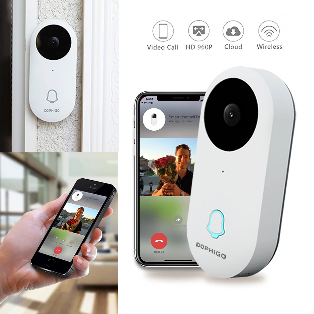 

Smart Wifi Doorbell Wireless Security Visual Intercom Recording Video HD 960P Door Phone Remote Home Monitoring Night Vision