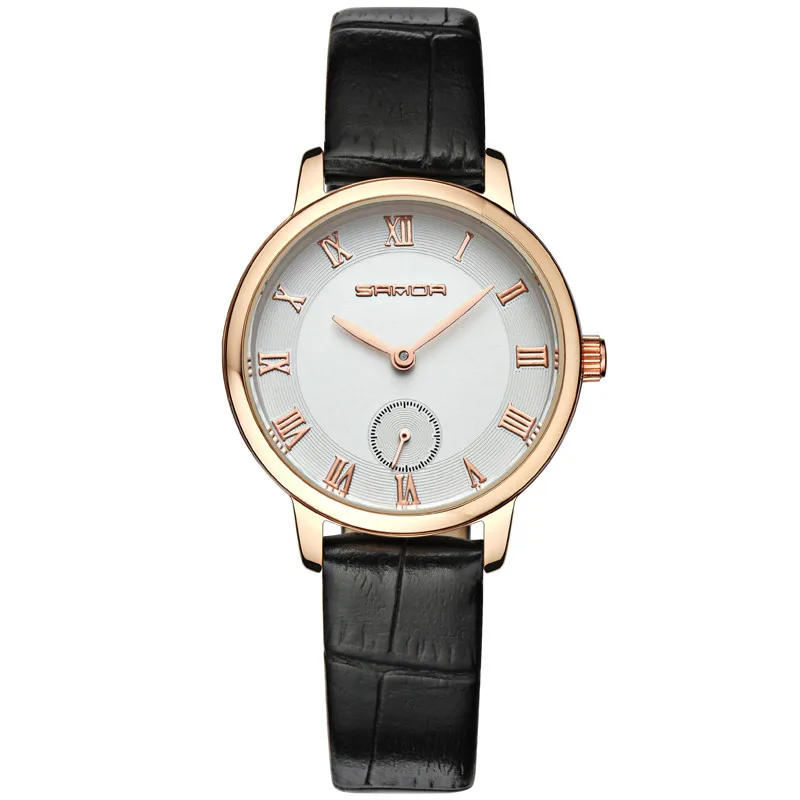 sanda quartz watch for unisex fashion women watches men vogue leather strap rose gold case (21)