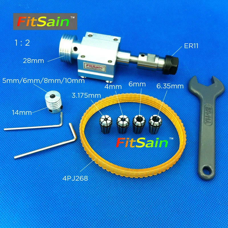 

FitSain-Belt spindle Pulley ER11 Collet chuck CNC Spindle Collet set from 1/8~1/4 for CNC milling lather tool for shaft 5/6/8/10