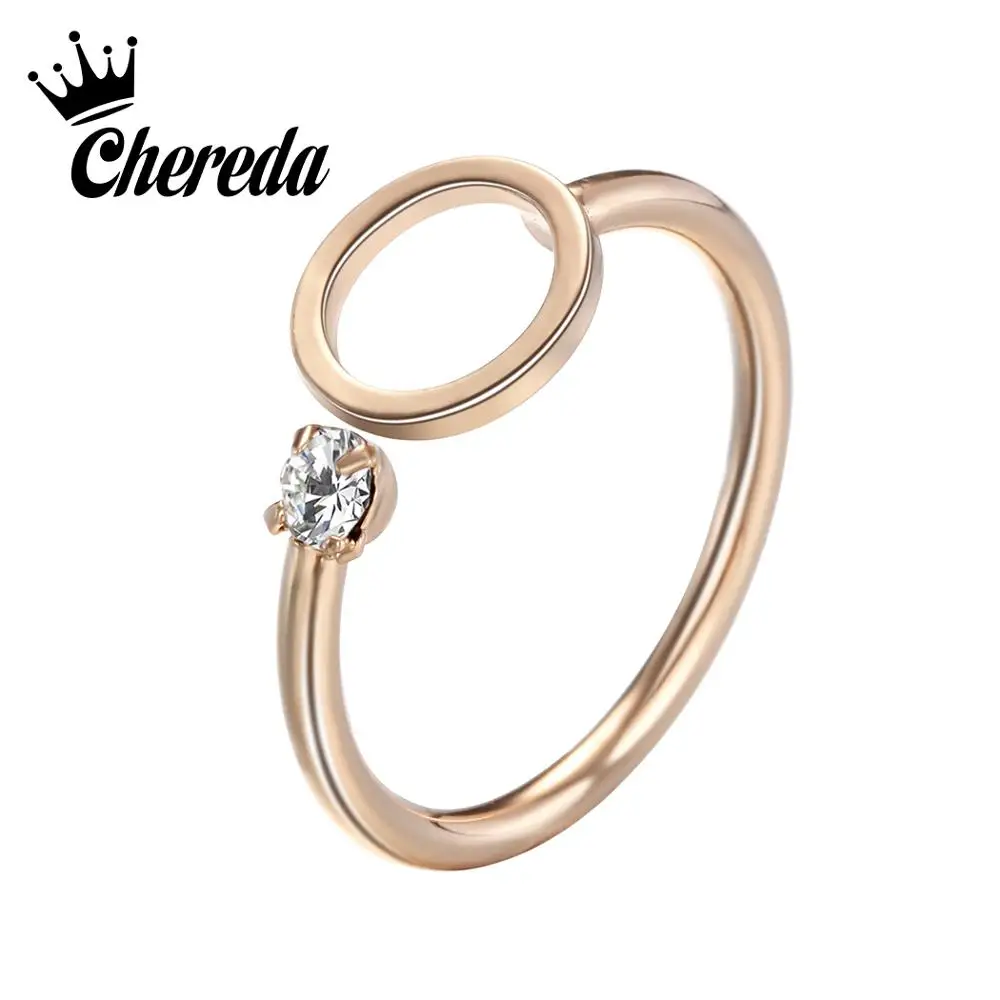 

Chereda Golden Hollow Round Female Finger Ring Adjustable Small Crystal Statement Rings Jewelry