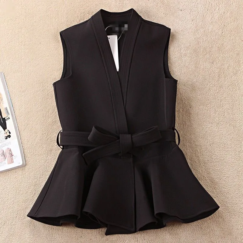 CHICEVER 2018 Autumn Waistcoat For Women Female Vest Lace Up Ruffles Slim Sleeveless Plus Size Women's Vest Coat Fashion Korean