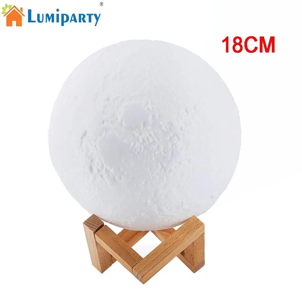 

LumiParty 18cm Simulation 3D Moon Night Light 3 LEDs USB Rechargeable Moonlight Desk Lamp with Wood Base