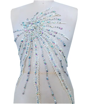 

Beading Multicolor Embroidery Patches for Clothing Lace Fabric Applique Wedding Dress Costume Accessories 55x30CM RS456