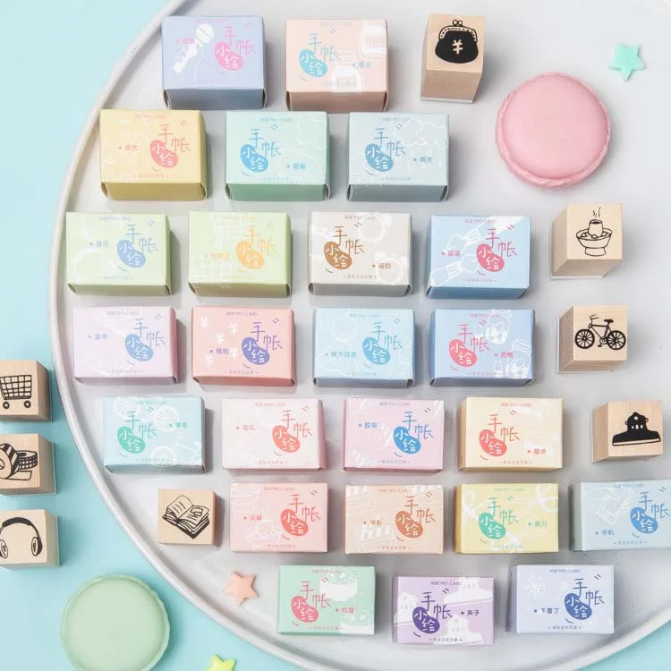 

Wooden Seal Bullet Journal Series Cute Practical Function Stationery DIY Graffiti Clear Stamp Seal Diary Home Decoration
