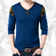 New arrival 2017 Autumn Men Casual long sleeve T-shirt men V neck men’s render knitted Sweater Tops Tees men’s clothing MQA11