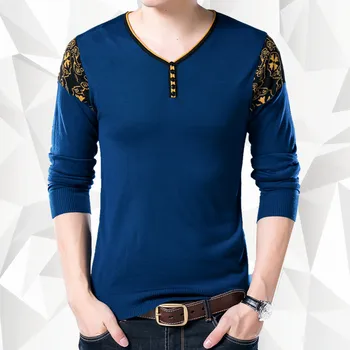 

New arrival 2018 Spring Men Casual long sleeve T-shirt men V neck men's render knitted Sweater Tops Tees men's clothing MQA11