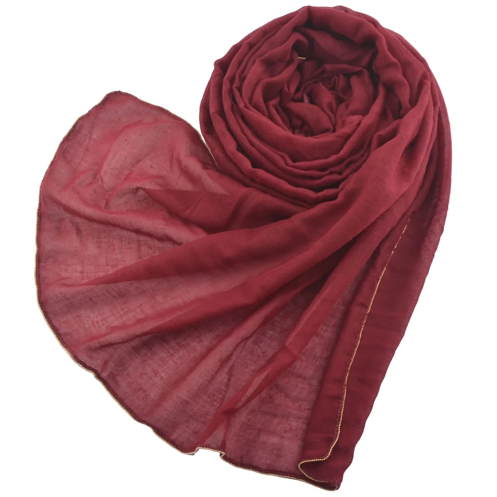 Echarpes foulard femme musulman 2019, хлопковый шарф с цепочкой, простой мусульманский хиджаб с цепочкой, шали и шарфы, головной платок, шарф