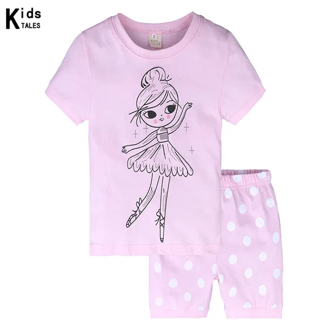 

2019 summer baby girl clothing set pink children's pajamas cotton dancing girl pattern o-neck pijama set infant sleepwear