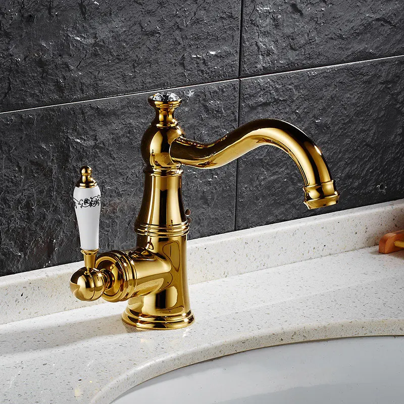 

faucet European gold-plated bathroom rotating basin The upper basin is hot and cold water faucet
