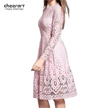 Sale! High Quality Women Bohemian White Lace Autumn Crochet Casual Long Sleeve Plus Size Pink/White/Black/Red Dress Clothing