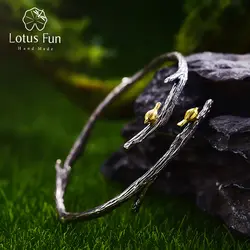 Lotus Fun реальные 925 Серебро Природный оригинальный ручной Fine Jewelry Птица на ветке регулируемый браслет для женщин Bijoux