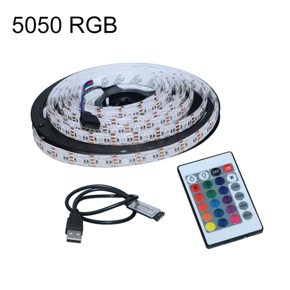 Foxanon USB DC 5 в 5050 2835 RGB Светодиодная лента 1 м 2 м 3 м 4 м 5 м 60 светодиодов/м водонепроницаемый гибкий светильник ИК пульт дистанционного управления для ТВ спальни Рождество - Испускаемый цвет: 5050RGB24KEY