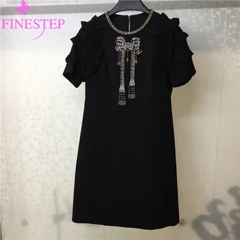 

Vintage Black Dress Women Knee-Length Spring Dress High Quality Fashion Dress Office Lady A-Line Dress women