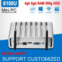 6th Gen Intel Core i3 6100U Мини-ПК Barebone Окна 10 Linux мини-офисный компьютер без вентилятора 300 м Wi-Fi 4 К HTPC игрок