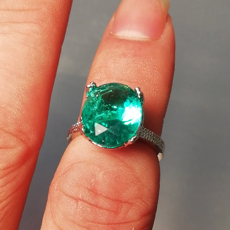 Зеленый хрустальный камень кольцо серебряного цвета Круглый морганит кольца для женщин Подарки Свадебные украшения принцесса кольцо Анель циркония Z5X717