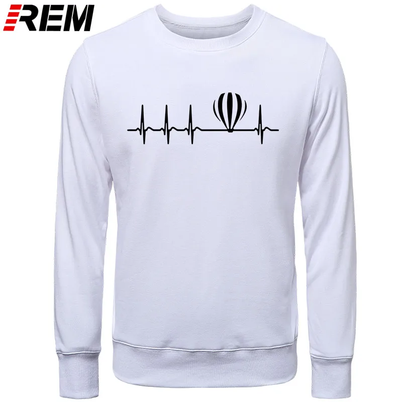 REM Heartbeat горячий воздушный шар дизайн хлопок с длинным рукавом мужские топы Толстовки, Толстовки - Цвет: WHITE BLACK
