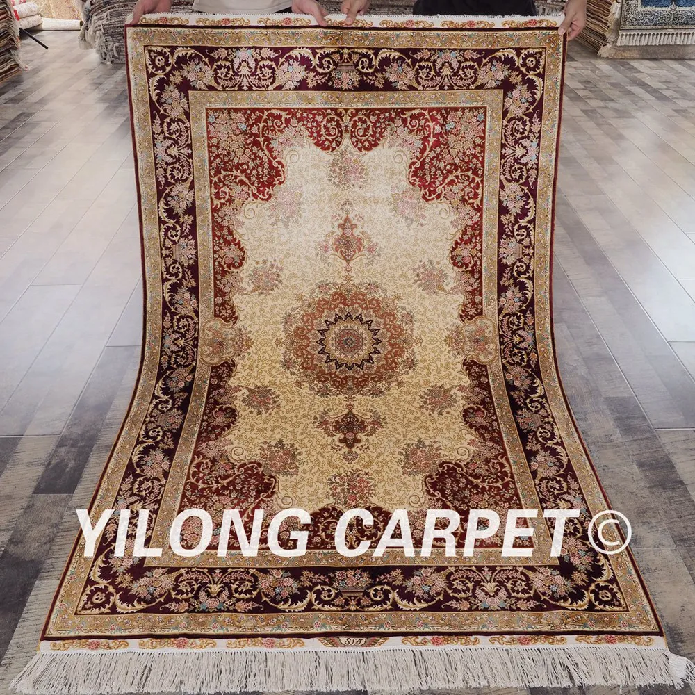 Yilong 4'x6' персидские красные ковры турецкий бежевый изысканный шелк Ковры (ywx064a4x6)
