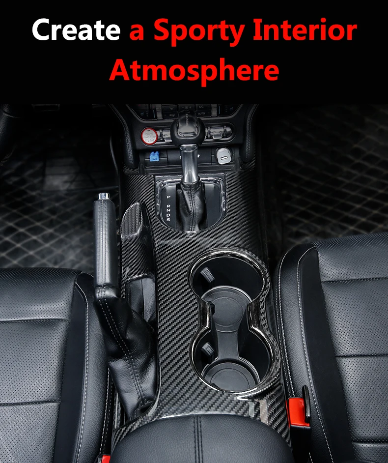 QHCP настоящая углеродная волоконная контрольная панельная Накладка для коробки передач держатель стакана воды декоративная наклейка боковая панель s для Ford Mustang