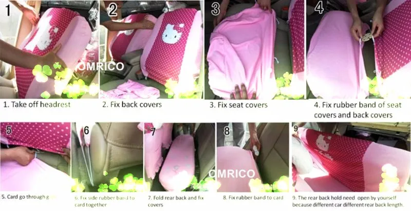 6Pcs Universal Car Set Cartoon Hello Kitty Car Seat Covers Universal Seat Supports Women Car Styling Interior Accessories