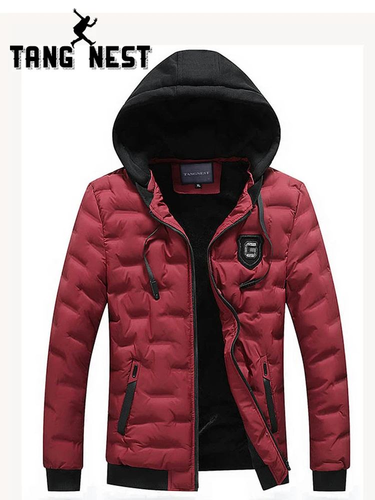 

TANGNEST Men's Parka 2019 Winter Men Jacket Coat Solid Color Hooded Warm Casual Breathable Men Thick Coat MWM1884