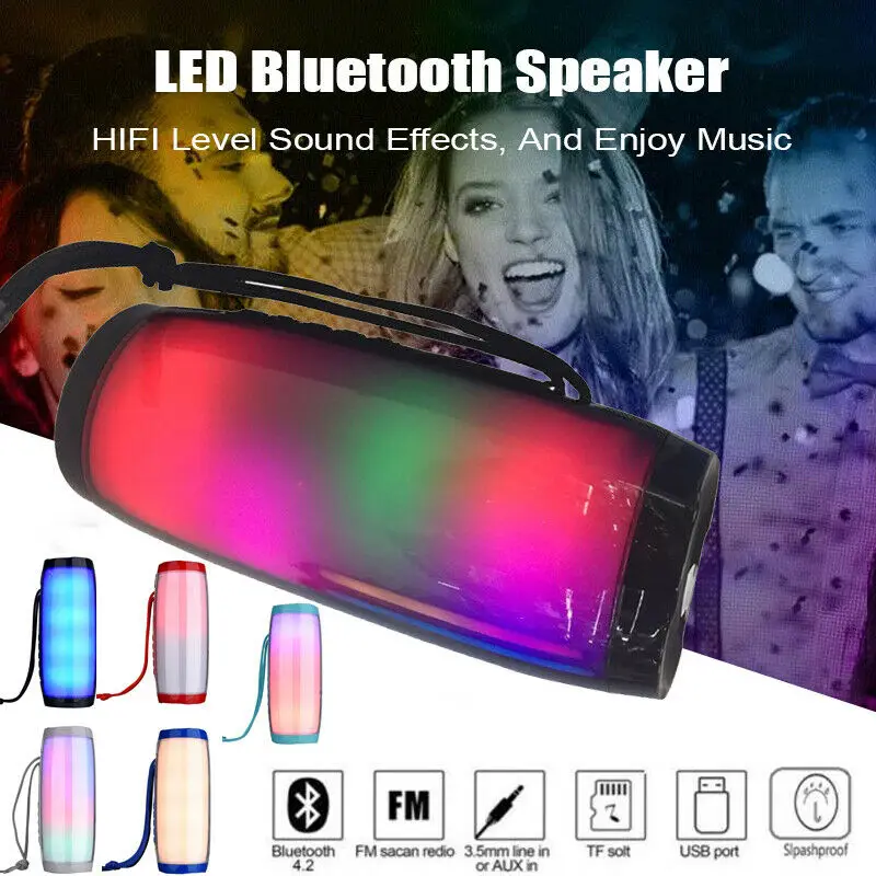 

LED Colorful Light Bluetooth Speaker Stereo Wireless Portable HandFree Support TF FM USB Flash Subwoffer