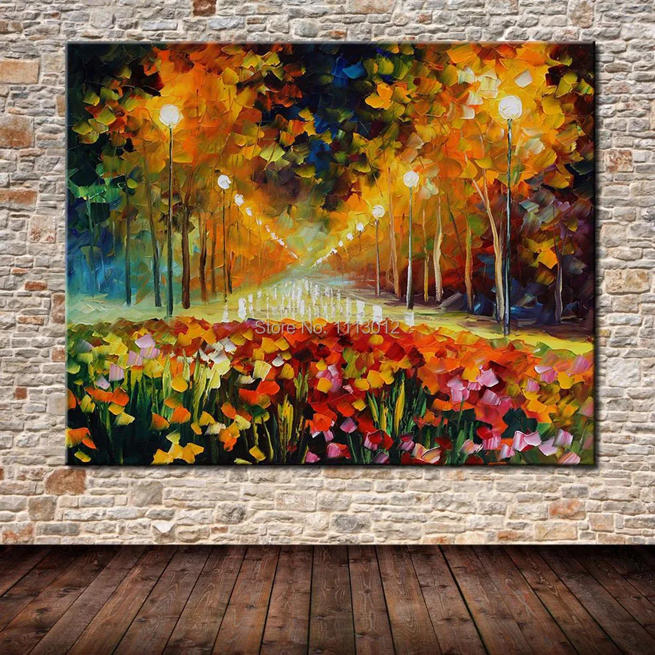 Продажа Ручной работы Аннотация современный пейзаж стены Книги по искусству фотографии дождь дерево дорога Палитры Ножи картина маслом на холсте Д...