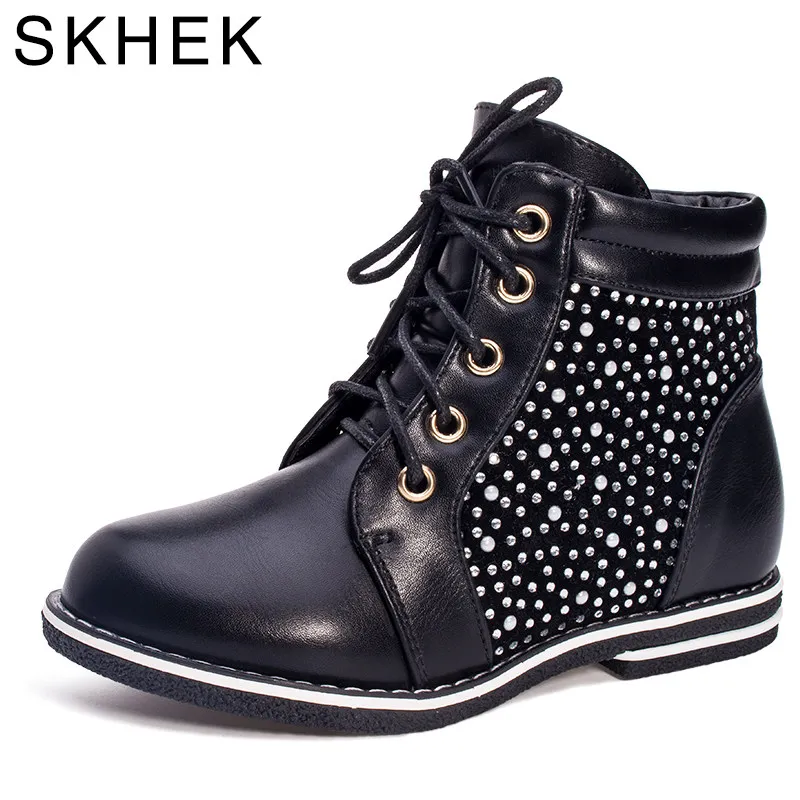 

SKHEK kids shoes Martin Boots baby boy shoes Children Rubber Boots PU Leather Baby Girl Shoes For Waterproof Zipper Ankle